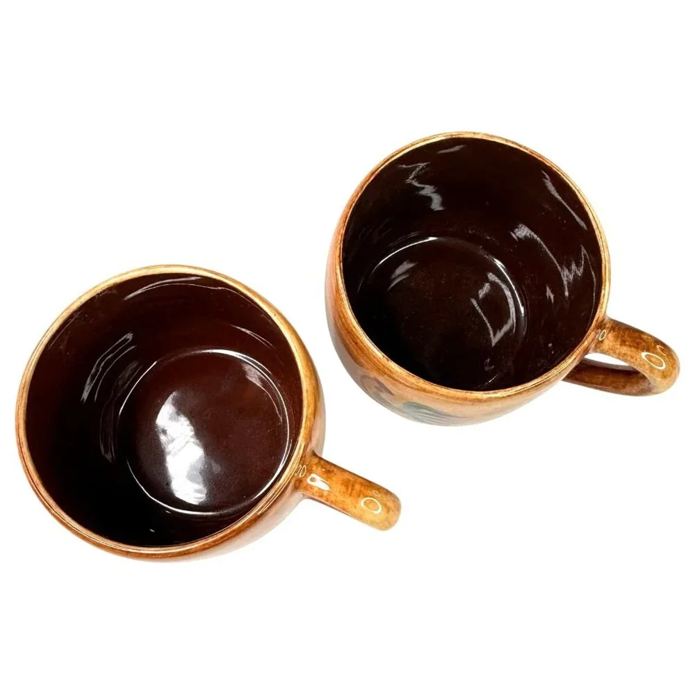 2 Pennsbury Pottery Red Rooster Cup And Saucer‎ Sets Chicken Folk Art Farmhouse